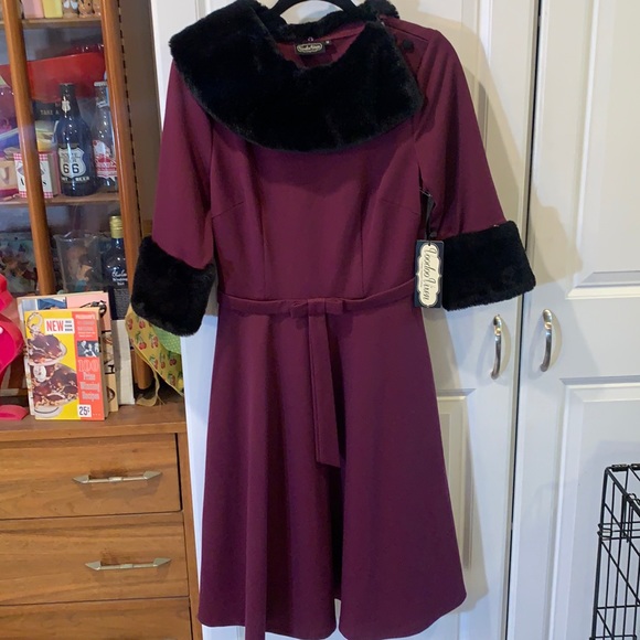 Rockabilly Pinup Girl Voodoo Vixen Vintage Retro 1950/1950 Dress NWT Belle Fur M - Picture 2 of 10